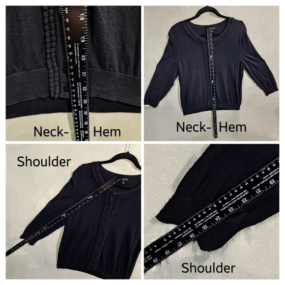 Talbots Women XL Black Button Up Double Loop Trim Knit Cardigan Sweater - Picture 7 of 9